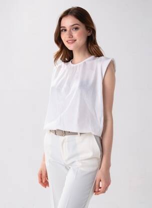 Tricou croială dreaptă mâneci scurte bej BA&SH femeie