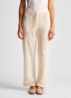 Pantalon drept talie elastică mărime normală bej NOT YOUR GIRL femeie