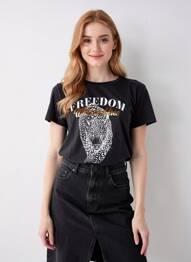 Tricou serigrafie flockată mâneci scurte negru VERO MODA femeie