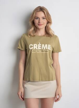 Tricou serigrafie flockată mâneci scurte verde VERO MODA femeie