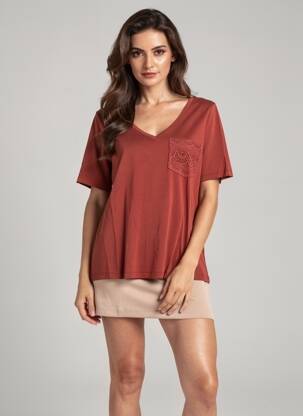 Tricou guler în v mâneci scurte portocalie VERO MODA femeie