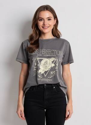 Tricou serigrafie flockată mâneci scurte gri B.YOUNG femeie