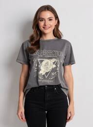 Tricou serigrafie flockată mâneci scurte gri B.YOUNG femeie