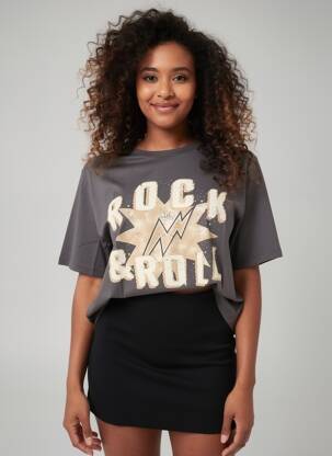 Tricou serigrafie flockată mâneci scurte gri VERO MODA femeie