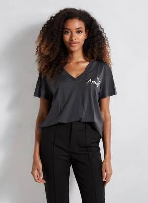 Tricou serigrafie flockată mâneci scurte negru VERO MODA femeie