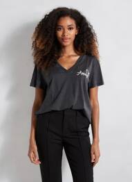 Tricou serigrafie flockată mâneci scurte negru VERO MODA femeie