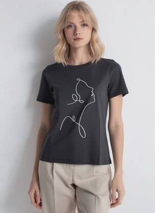 Tricou serigrafie flockată mâneci scurte negru VERO MODA femeie