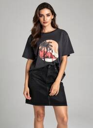 Tricou serigrafie flockată mâneci scurte negru VERO MODA femeie