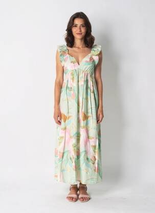 Rochie lungă imprimeu floral fără mâneci verde VERO MODA femeie