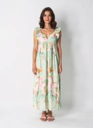 Rochie lungă imprimeu floral fără mâneci verde VERO MODA femeie