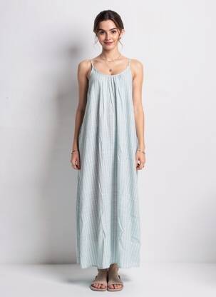 Rochie lungă țesătură crep bretele subțiri albastru AWARE femeie