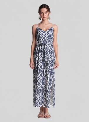Rochie lungă imprimeu fantezie bretele subțiri albastru VERO MODA femeie