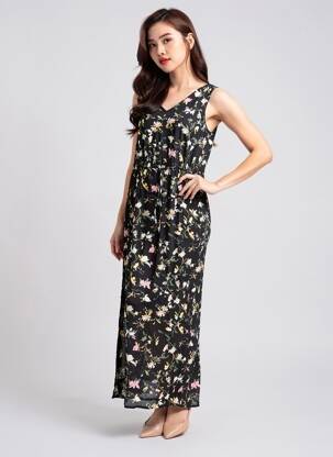 Rochie lungă mâneci cu bretele ajustabile bretele subțiri negru VERO MODA femeie