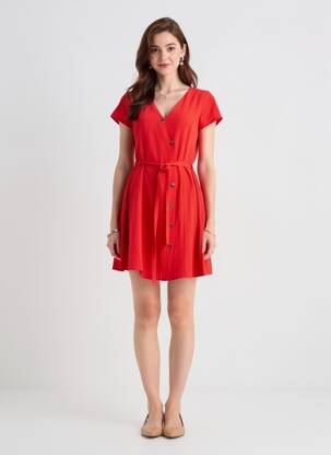 Rochie scurtă croială fluidă mâneci scurte roșu VERO MODA femeie
