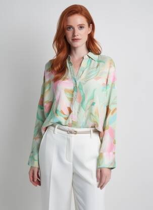 Cămașă imprimeu floral mâneci lungi verde VERO MODA femeie