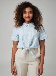 Cămașă țesătură poplin mâneci scurte albastru VERO MODA femeie