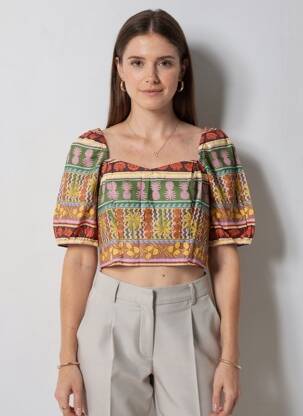 Top guler în v mâneci 3/4 verde VERO MODA femeie