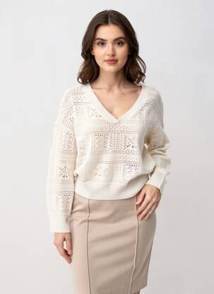 Pulover guler în v mâneci lungi bej VERO MODA femeie