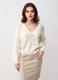 Pulover guler în v mâneci lungi bej VERO MODA femeie