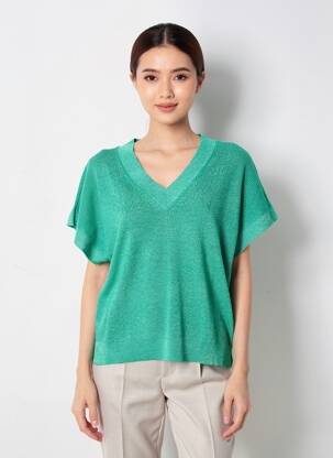 Pulover guler în v mâneci scurte verde VERO MODA femeie