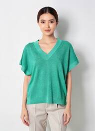 Pulover guler în v mâneci scurte verde VERO MODA femeie