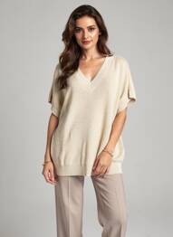 Pulover guler în v mâneci scurte auriu VERO MODA femeie