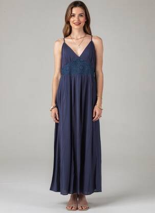 Rochie lungă croială evazată bretele subțiri albastru VERO MODA femeie