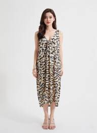 Rochie midi croială fluidă fără mâneci bej VERO MODA femeie