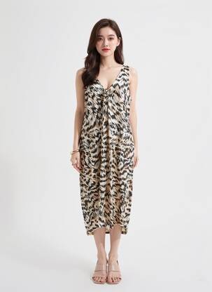 Rochie midi croială fluidă fără mâneci bej VERO MODA femeie