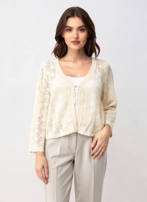 Vestă cu mâneci lungi guler în v bej VERO MODA femeie