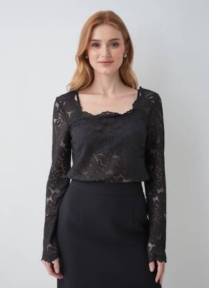 Top guler pătrat mâneci lungi negru VERO MODA femeie