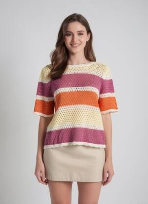 Pulover croială cambrată mâneci scurte galben VERO MODA femeie
