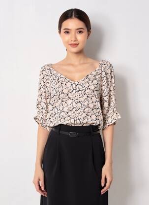 Top imprimeu fantezie mâneci scurte negru VERO MODA femeie