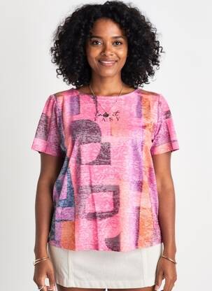 Tricou imprimeu fantezie mâneci scurte roz STREET ONE femeie