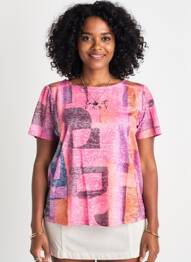 Tricou imprimeu fantezie mâneci scurte roz STREET ONE femeie