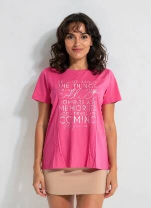 Tricou serigrafie flockată mâneci scurte roz STREET ONE femeie
