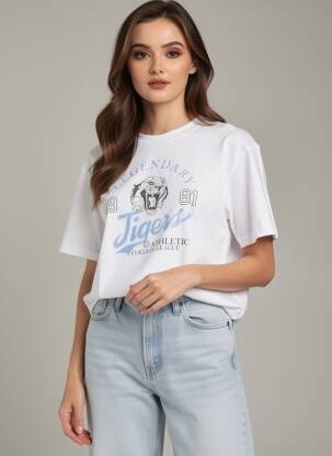 Tricou serigrafie flockată mâneci scurte alb B.YOUNG femeie