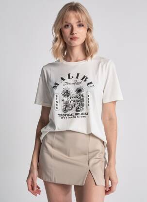 Tricou serigrafie flockată mâneci scurte alb B.YOUNG femeie