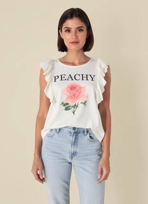 Tricou serigrafie flockată mâneci scurte alb B.YOUNG femeie
