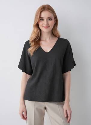 Top elasticitate mâneci scurte negru B.YOUNG femeie