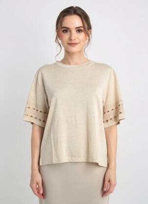 Tricou croială cambrată mâneci scurte bej RUE MAZARINE femeie