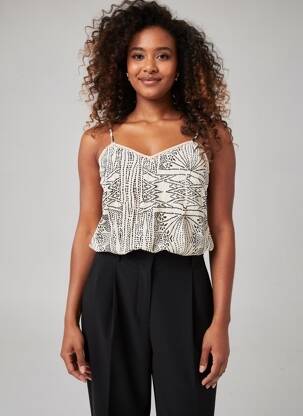 Top țesătură crep bretele subțiri bej VERO MODA femeie