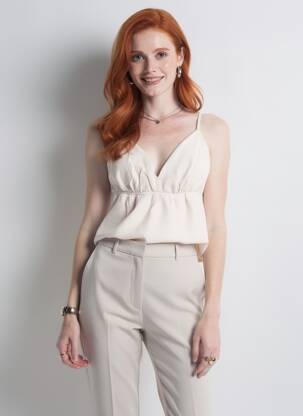 Top elasticitate bretele subțiri bej VERO MODA femeie