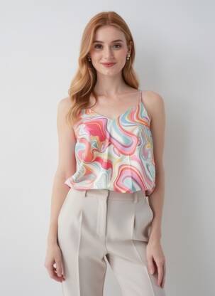 Top imprimeu fantezie bretele subțiri roz VERO MODA femeie