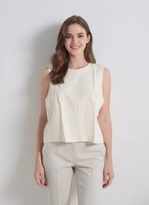 Top țesătură crep fără mâneci bej AWARE BY VERO MODA femeie