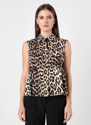 Cămașă țesătură poplin fără mâneci bej VERO MODA femeie