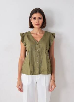 Cămașă croială cambrată mâneci scurte verde B.YOUNG femeie
