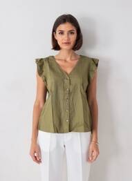 Cămașă croială cambrată mâneci scurte verde B.YOUNG femeie