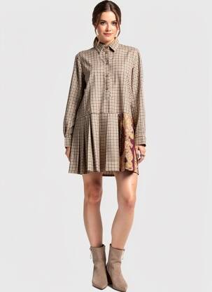 Rochie scurtă croială evazată mâneci lungi bej DIXIE femeie