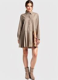 Rochie scurtă croială evazată mâneci lungi bej DIXIE femeie